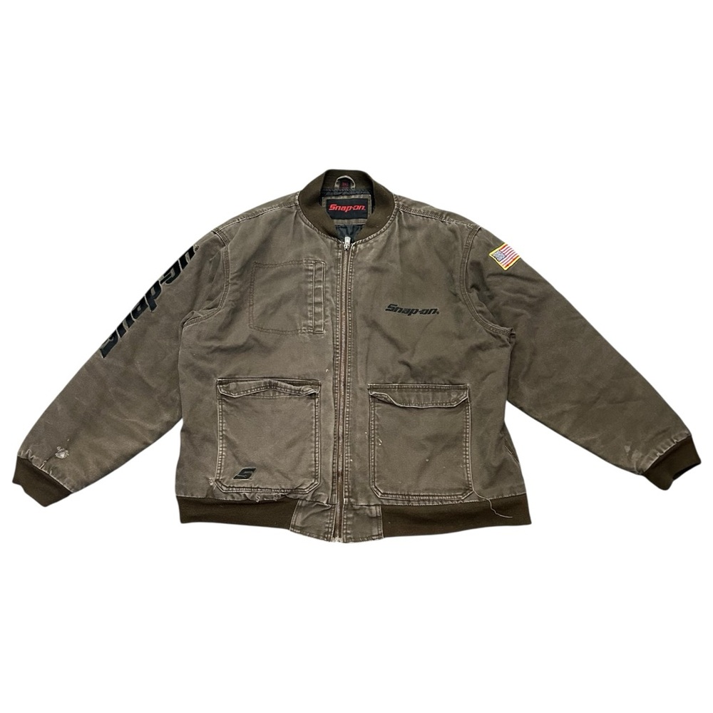 🔥🔥 SNAP-ON  Vintage Distressed Brown‎ Canvas Quilt-Lined Full Zip Jacket 2XL